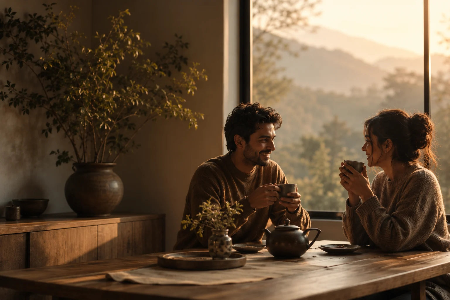 Two people sharing tea together