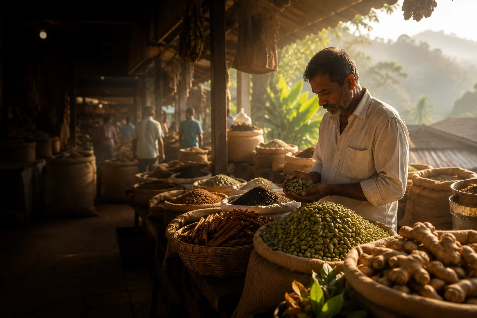 Spices being carefully selected in Kerala's Western Ghats